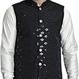 Men's embroidered and sequins Nehru Jacket-image-30