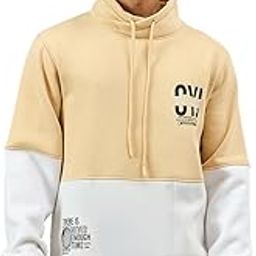 Men Beige Full Sleeve Colorblocked High Neck Sweatshirt-image-92