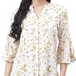 latin quarters Women Yellow 3/4 Sleeve Mandarin Collar Floral Top-picture-33