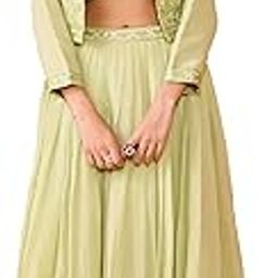 womens' Skirt And Choli With Short Jacket Set Crnchi Silk/Tissue With Embroidery Work Skirt Set(M-2514 Pista Green)-picture-38