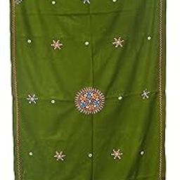 Women Neran Work Wool Small Mirror Work Hand Embroidery Shawl With Golden Border - 2.1 Mtr Length-image-21
