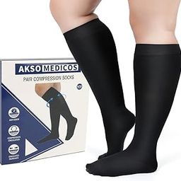 Plus Size Compression Socks, 20-30 mmHg Compression Socks for Women & Men, Wide Calf Knee High Stocks for Circulation Support Varicose Veins Swelling Edema,Black 3XL-image-28