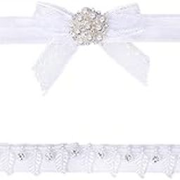 2PCS Womens Garter Set Bow Leaf Pearl Decor Leg Ring Garter(White)-image-22
