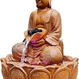 Buddha Fountain Statue with LED Light, Decorative Meditation Water Feature, Bronze-Gold Finish, Lotus Base-image-59