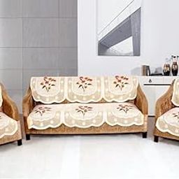 Manvi Creations Polycotton Fabric (3+1+1) 5 Seater Sofa Covers (Net Lemon)-image-94