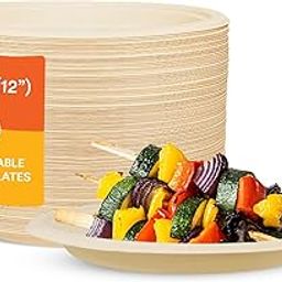 ECO SOUL [12 inch, 25 Pack Disposable Bagasse Plates | Eco-Friendly, Biodegradable, Sugarcane Paper Plates | for Serving Snacks | Birthday, Wedding & Party | Round, Beige (30 cm)-image-56