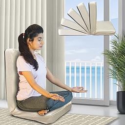 Kawachi Linen Fabric 5-Angle Adjustable Folding Recliner Backrest Floor Chair Ideal for Relaxation, Meditation, Yoga Chair (Cream Beige)-9