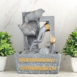 Global Grabbers Polyresin Table Top Indoor Outdoor Water Fall Fountain with LED Lights Home Decor Decoration Gift Gifting Items-STN_Gry-S5-image-43