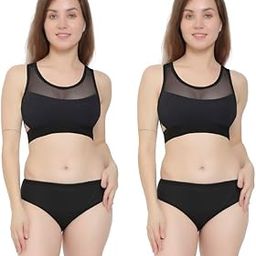 Women Cotton Sports Bra Panty Set|Gym Bra and Panty Set|Fitness Bra Panty Set|Yoga Bra Panty Set|Lingerie Set|Bra Panty Set for Women (Black Pack of 2)-image-94