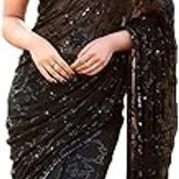 Women's Georgette Sequence Embroidery Lace Saree With Unstitched Blouse Piece-image-71