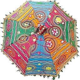 Handcrafted Design Cotton Fabric Embroidered Rajasthani/Gujarati/Jaipuri Umbrella (Multi Color and Assorted), Photo Shoot, Celebration, Party, Events Decoration etc. (Pack of 1)-20