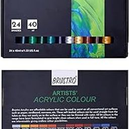 BRUSTRO Artists Acrylic Colour Paint - Set of 24, 40ml Color Tubes | Vibrant Shades,Soft Bodied,Water-based,Non-toxic,Inter-mixable,Ideal for Paper,Canvas,Cardboard, Fine Art Students,Professionals-19