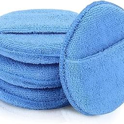 Carzzo Performance Microfiber Reusable Sponge for Car Polishing 4Pieces Round Wax Applicator Pads 340 GSM Foam Ultra-Soft Pad with Finger Band for Perfect Cleaning for Car Bike Window - Blue-2
