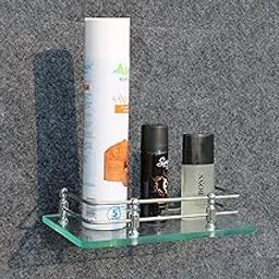 Shivam Steel 9x6” Clear Glass Bathroom Shelf- 1 PCs/Kitchen Shelf/Bathroom Accessories Wall Mount-image-49