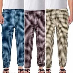 Men's Cotton Checkered Pajama, Pyjama, Blue, Red and Yellow (Pack of 3)-image-134