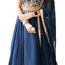 Women's wear Navy blue Georgette Sequins and Thread Embroidery Work lehenga choli-image-44