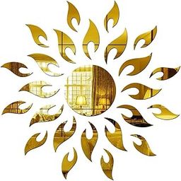 WallMarvel - 1.5 Feet Sun Golden Mirror Stickers for Wall – Large Acrylic Mirror Wall Decor Sticker, Self-Adhesive Wall Mirror Stickers for Hall Room (Gold, 45 cm)-image-89