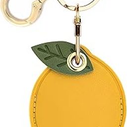 BORKUANA Leather Keychain Holder Case Compatible with Apple AirTag, Cute Protective Air Tag Cover With Keychain Ring, Anti-Scratch Finder GPS Tracker Case for Wallet Keys(Lemon)-12