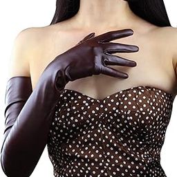Latex Long Gloves Shine Leather PU 28" 70cm Animal Print Women Fashion Gloves-image-46