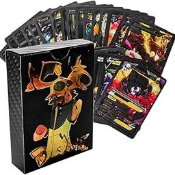 DZLING Poke Trading Card Game Booster Pack Set, 55 Cards, V Series, Vmax GX Rare, Gold Foil Holographic Collection (Black)-image-99
