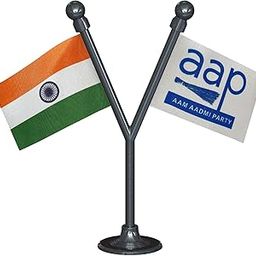 The Flag Corporation India & AAP Aam Aadmi Party Car Dashboard Flag 2in x 3in with A Plastic Gunmetal Black Base-image-85