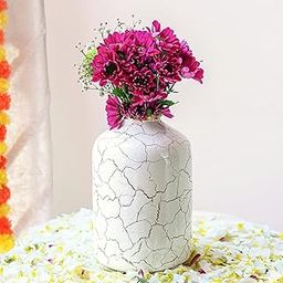 BEHOMA Metal Flower Vase For Home Decor Bedroom Living Room Office Wedding | Table Decorative Item For Festivals Birthday Off-White Crackled 1Pcs(10.5 X 15.7 Cm) (Flower Not Included, Modern)-14
