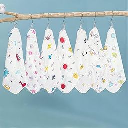 Firstblow 7 Pcs Muslin Cotton Cloth Premium Baby Washcloth for New Born, Washable, Reusable, Absorbent, Extra Soft Face Towels/Hankies for Babies, Stars, Balloons Print-picture-20