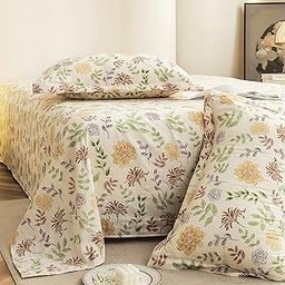 Story@Home King Size Bedsheet | Cloud Cotton Flatsheet King Size with Two Pillow Covers| 300 TC | Super Soft Bed Sheet for King Size Bed | Floral Design (270 x 250 cm, Off White & Yellow)-7