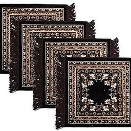 Homestic Pack of 4 Velvet Pooja Mat for Sitting On Floor | Comfortable Eating Aasan for Home | Decorative Sitting Mat for Meditation & Mandir | Floral Print - Dark & Light Brown-image-29