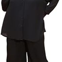 Women Plus Size Collared Shirt & Elasticated pant Two Piece Co-ord Set-image-13