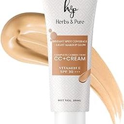 HERBS & PURE CC+ Cream SPF30PA+++ With Vitamin E|Instant Spot Coverage, Light Makeup Glow|Tinted Moisturizer|Lightweight|Natural Coverage|Long Lasting|Evens Skin Tone,50ML-56