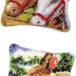 The Style Sutra 2 Sets Rabbit Horse Latch Hook Kits for DIY Pillow Cover Sofa Cushion Cover |Crafts | Needlecrafts & Yarn | Rug Making | Latch Hooking-picture-1