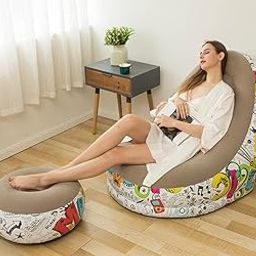 Whitecloud TRANSFORMING HOMES® Inflatable Air Chair with Footrest Stool Furniture (A 82004) (116x98x83cm) (Brown Cedar)-20