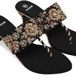 By Regal Women Hand Embroidered Velvet Sandals-image-6