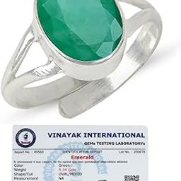 Natural Certified Panna Ring Emerald Ring Gemstone Ring Original Silver 925 Adjustable Ring for Women Men - 5 Ct Panna-image-5