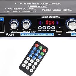 AK35 Stereo Amplifier Home Audio Bluetooth 5.0 Max 200W 2.0 Channel Mini Amplifier Stereo Receivers for Car, Home Party, Audio Amplifier AMP w/USB/TF Card/AUX Input/Bass & Treble Control-17