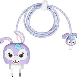 Prolet Cartoon 3D Design Protective Case Compatible with (Only Samsung Galaxy 25W) USB-C Power Adapter Charger, Cute Cartoon Type C Data Cable Case for Samsung - Purple RABIT-picture-26