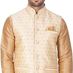 Men's Black Cotton Silk Blend Ethnic Jacket-image-13