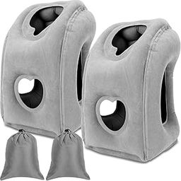 Suzile 2 Pack Inflatable Travel Pillow Inflatable Neck Pillow for Traveling Sleeping Bed Car Cushion Seat Airplane Pillow Supports Back Head and Lumbar with Portable Bag (Dark Gray)-40