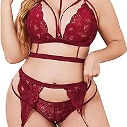 SoShHub Lace Garter Lingerie Set with Removable Choker Teddy Babydoll Strappy Bra and Panty Set with BLACK STOCKING for honeymoon, Special Night-image-54