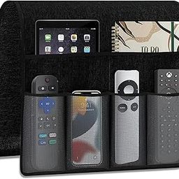 DHARMATMAJ New Sofa Caddy Organizer Remote Control Holder for Couch Cotton Non Slip Armrest Chair Caddy with 6 Grey Mesh Pocket Newspaper Storage for Tablet Phone Magazine (Black)-image-86