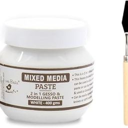 Little Birdie Mixed Media 2 in 1 Gesso Medelling Paste 400 GMS & Artist Palette Knife 17cm 1pc Set | Perfect Set of Texture Paste for Texture Art | Ideal for Layering & Creating 3-Dimensional Effects-1