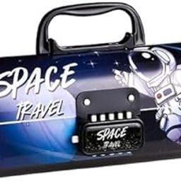 SAJANI Plastic Multi-Functional Pencil Box With Double Password Lock, Stationary Organizer Case, Suitcase Style Pencil Case For Boys & Girls (Pack Of 1, Space Travel, blue)-image-4
