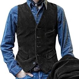 Men’s Corduroy Vest Vintage V-Neck Slim Fit Suit Waistcoat Casual Sleeveless with Pockets-image-14
