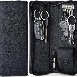 PU Leather Double Key Case key holder leather key pouch key purse with Zipper, 22.5 cm x 8.5 cm x 2.50 cm (Set of 2)-11