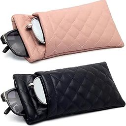 2 Pcs Double Glasses Case, PU Leather Double Eyeglass Case Large Squeeze Top Portable Sunglass Case For Women Men-0