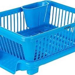 Amazon Brand - Solimo Plastic Dish Drainer and Drying Rack for Kitchen Blue-10