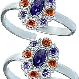 Brass Silver plated design Stone Studded Toe Rings for Women-image-36