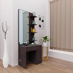 ABBAJI INTERIORS Engineered Wood Dressing Table with 4 Shelves and 1 Drawer (Dark Brown)-picture-19