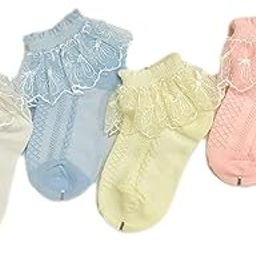Cute and Colorful Organic Cotton Frill/Lace Baby Socks For 1-5 years-4 Pairs-image-96
